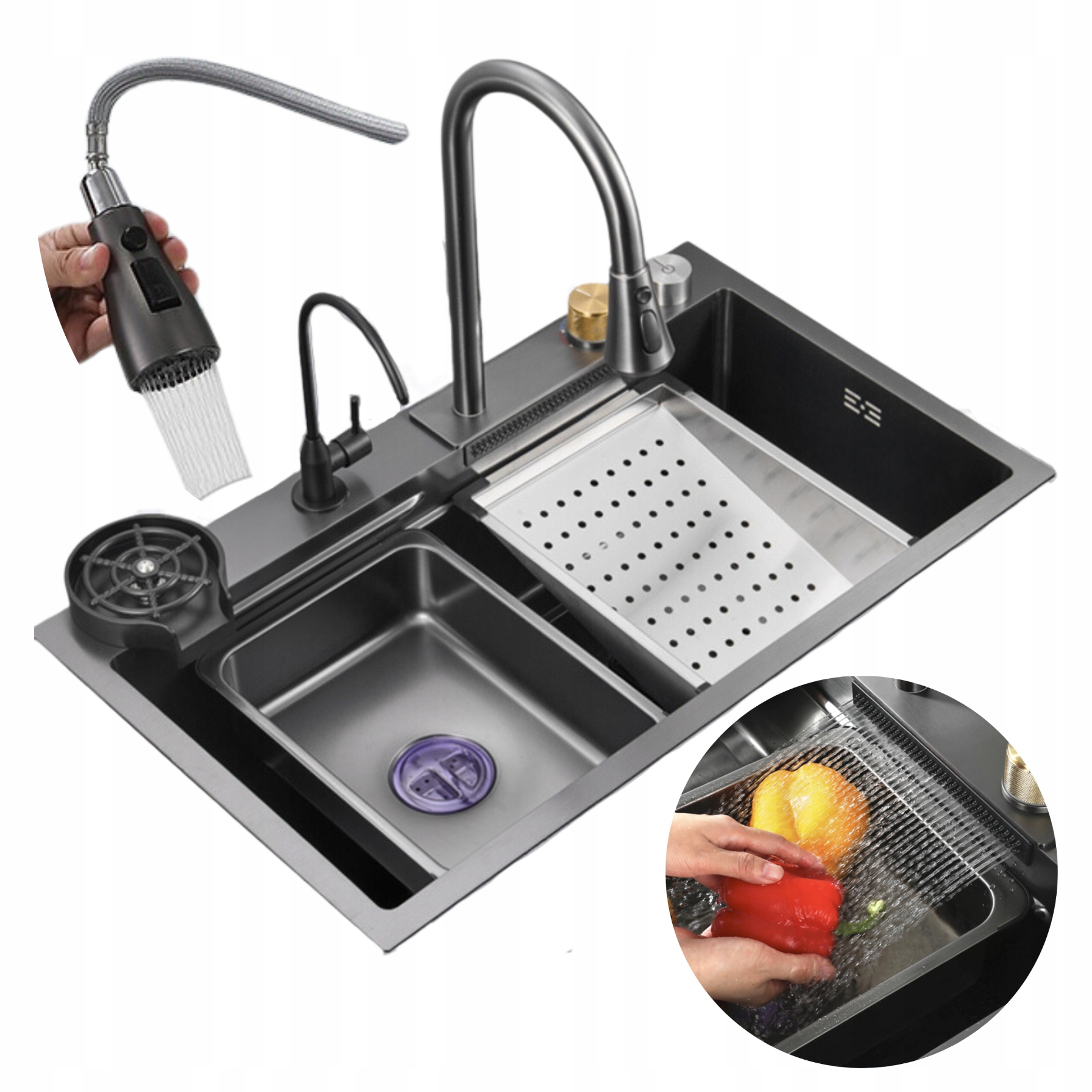 Jednomiskový drez Ari FunctionSink, čierna oceľ